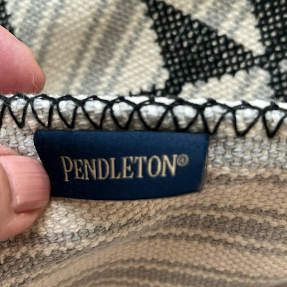 Pendleton Lyons cross stitch lumbar pillow cover striped Geo embroidered gray